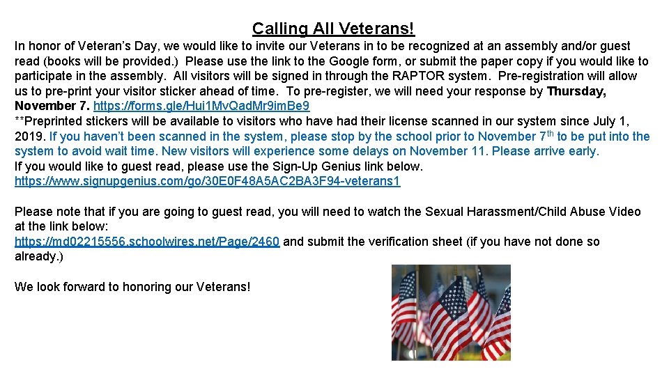 Calling All Veterans! In honor of Veteran’s Day, we would like to invite our