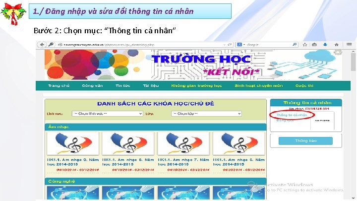 1. / Đăng nhập và sửa đổi thông tin cá nhân Bước 2: Chọn