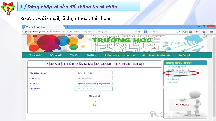 1. / Đăng nhập và sửa đổi thông tin cá nhân Bước 5: Đổi