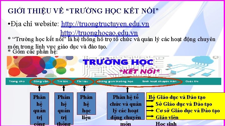 GIỚI THIỆU VỀ “TRƯỜNG HỌC KẾT NỐI” • Địa chỉ website: http: //truongtructuyen. edu.