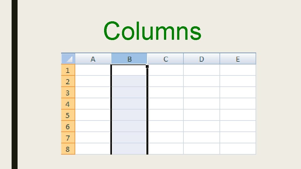 Column Exxcel MICROSOFT EXCEL Learning the Basics Terminology and Layout