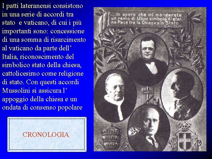 I patti lateranensi consistono in una serie di accordi tra stato e vaticano, di