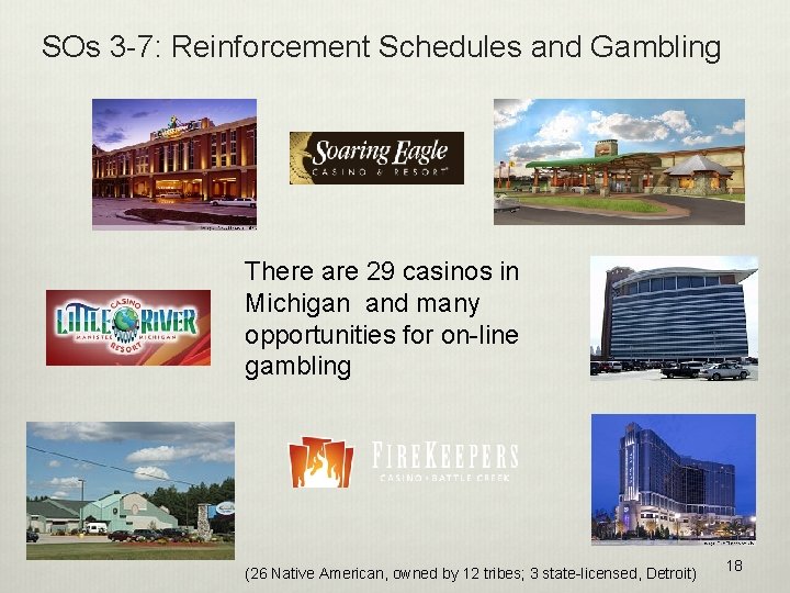 SOs 3 -7: Reinforcement Schedules and Gambling There are 29 casinos in Michigan and