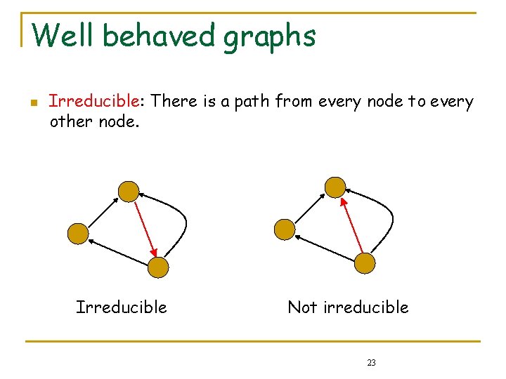 Well behaved graphs n Irreducible: There is a path from every node to every Well behaved graphs n Irreducible: There is a path from every node to every