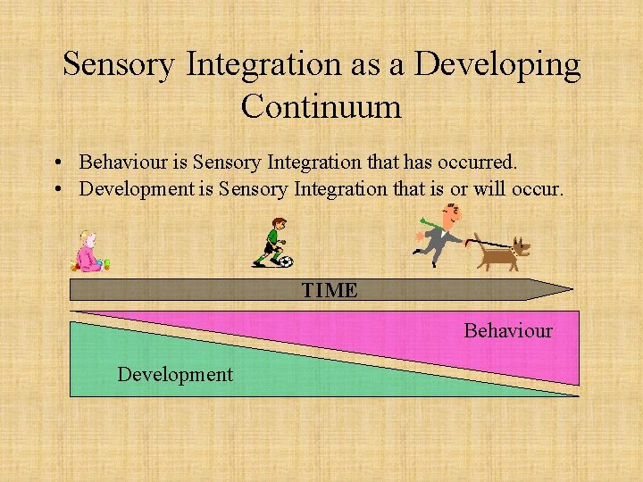 Sensory Integration as a Developing Continuum • Behaviour is Sensory Integration that has occurred.