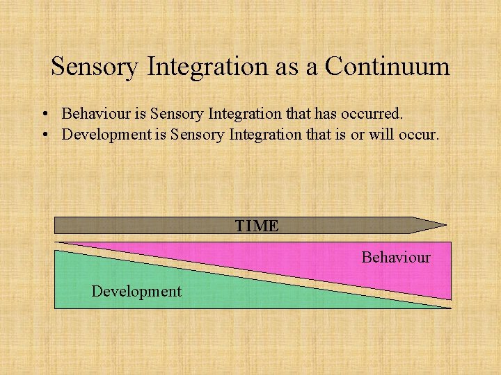 Sensory Integration as a Continuum • Behaviour is Sensory Integration that has occurred. •