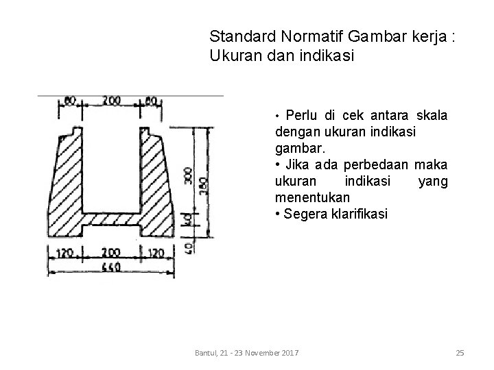 Standard Normatif Gambar kerja : Ukuran dan indikasi • Perlu di cek antara skala