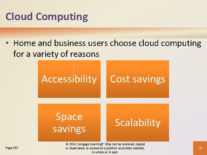 Cloud Computing • Home and business users choose cloud computing for a variety of