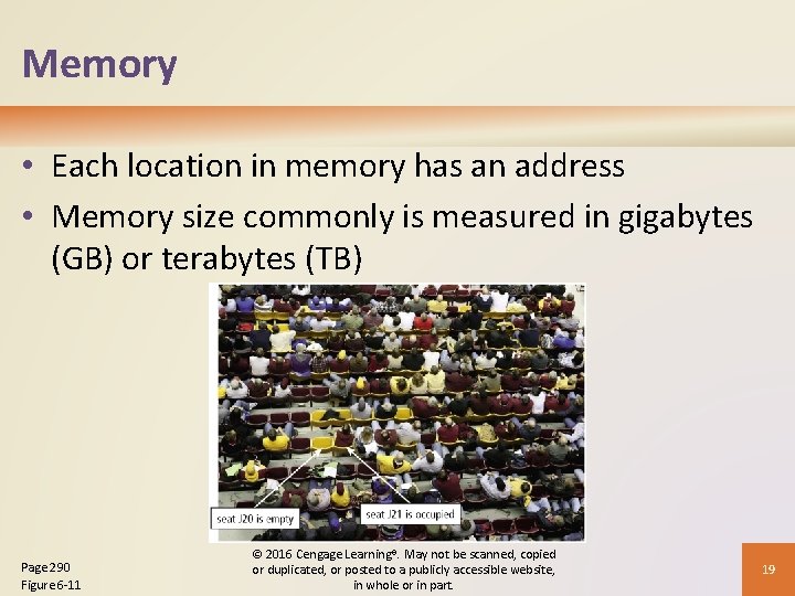 Memory • Each location in memory has an address • Memory size commonly is