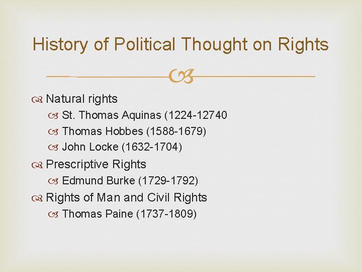 History of Political Thought on Rights Natural rights St. Thomas Aquinas (1224 -12740 Thomas