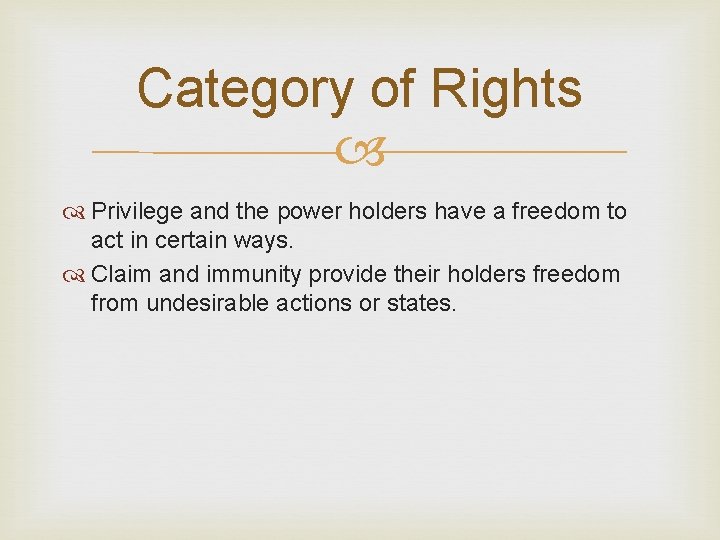 Category of Rights Privilege and the power holders have a freedom to act in