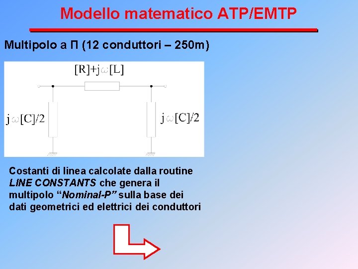 Modello matematico ATP/EMTP Multipolo a Π (12 conduttori – 250 m) Costanti di linea
