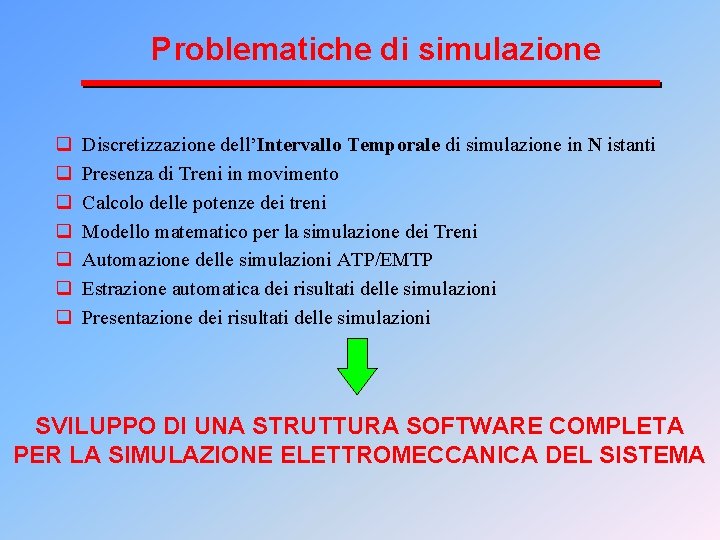Problematiche di simulazione q q q q Discretizzazione dell’Intervallo Temporale di simulazione in N
