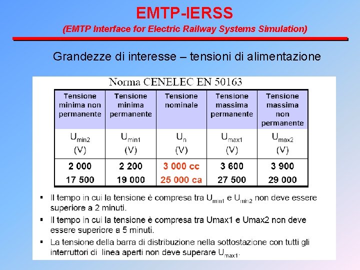 EMTP-IERSS (EMTP Interface for Electric Railway Systems Simulation) Grandezze di interesse – tensioni di