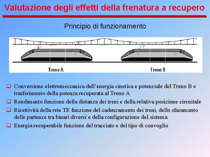 Valutazione degli effetti della frenatura a recupero Principio di funzionamento q Conversione elettromeccanica dell’energia