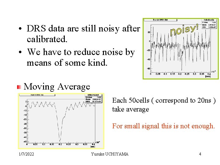  • DRS data are still noisy after calibrated. • We have to reduce