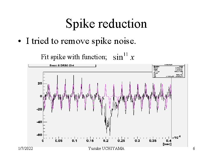 Spike reduction • I tried to remove spike noise. Fit spike with function; 1/7/2022