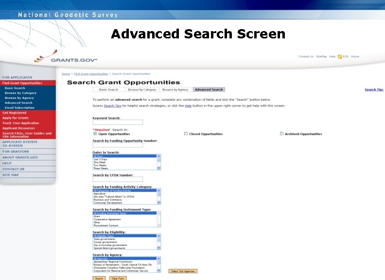 Advanced Search Screen 