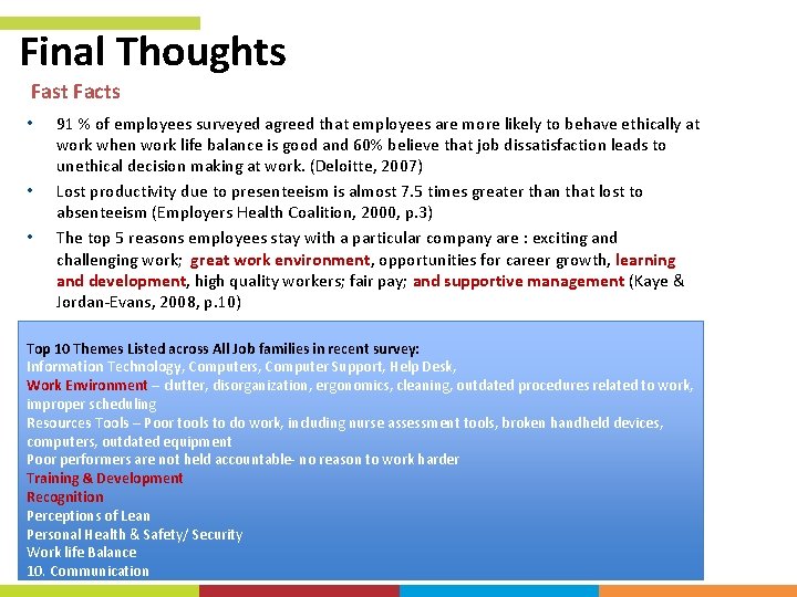 Final Thoughts Fast Facts • • • 91 % of employees surveyed agreed that Final Thoughts Fast Facts • • • 91 % of employees surveyed agreed that