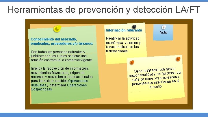 Herramientas de prevención y detección LA/FT Información relevante Conocimiento del asociado, empleados, proveedores y/o