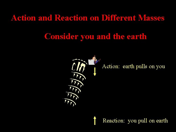 Action and Reaction on Different Masses Consider you and the earth Action: earth pulls