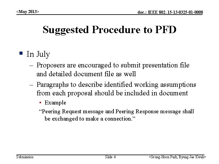 <May 2013> doc. : IEEE 802. 15 -13 -0325 -01 -0008 Suggested Procedure to