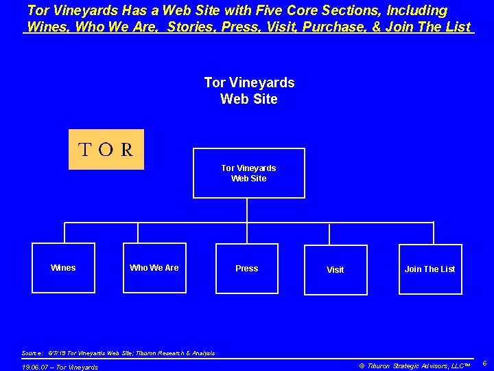 Tor Vineyards Has a Web Site with Five Core Sections, Including Wines, Who We