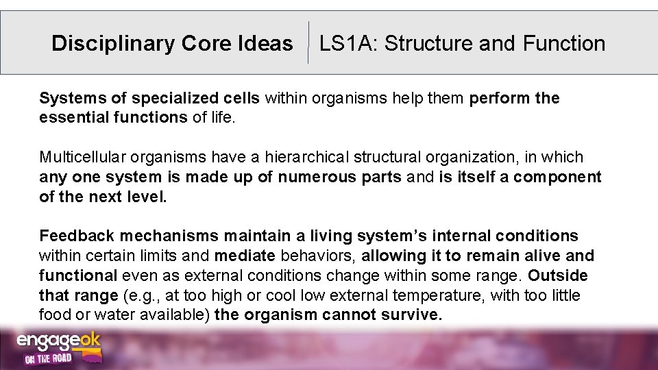 Disciplinary Core Ideas LS 1 A: Structure and Function Systems of specialized cells within