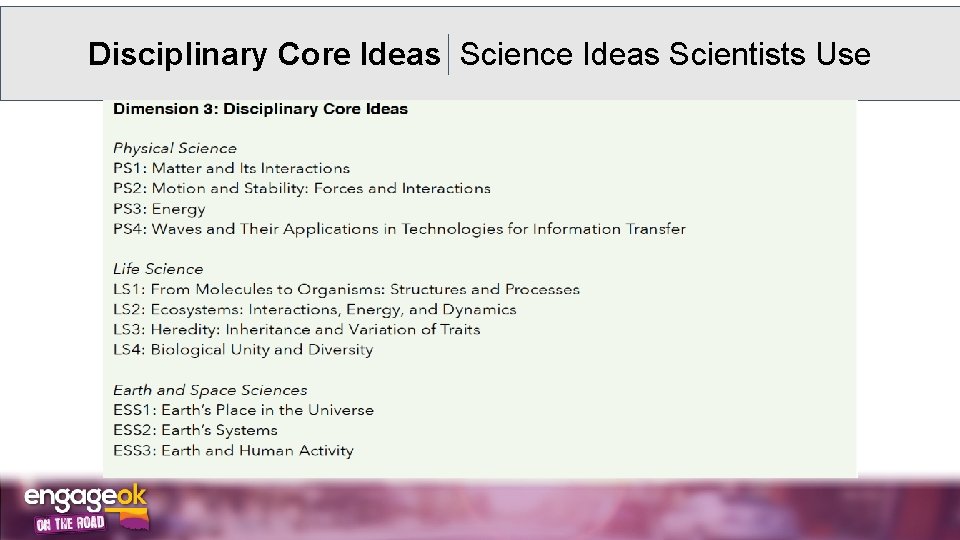 Disciplinary Core Ideas Science Ideas Scientists Use 