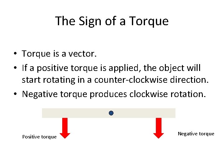 The Sign of a Torque • Torque is a vector. • If a positive