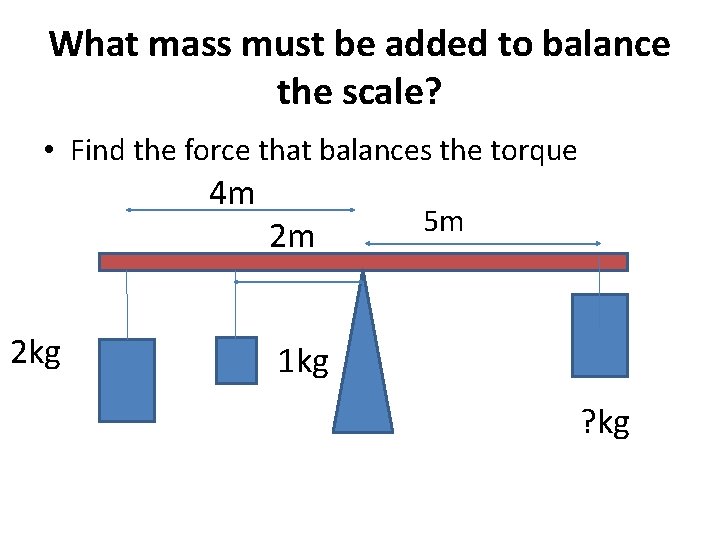 What mass must be added to balance the scale? • Find the force that