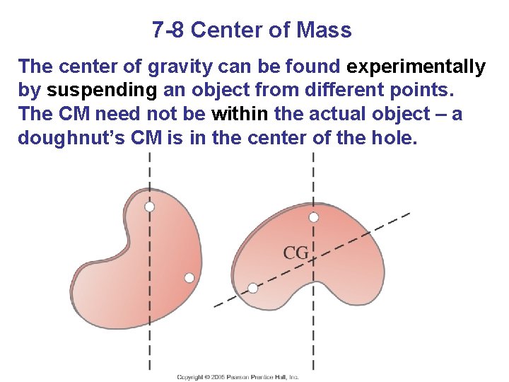 7 -8 Center of Mass The center of gravity can be found experimentally by
