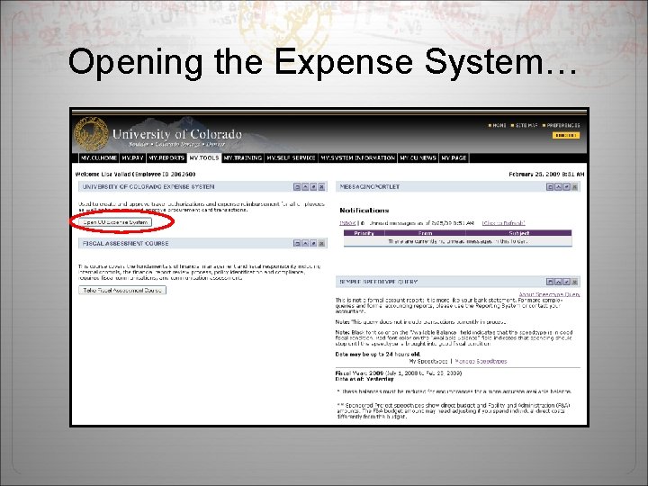 Opening the Expense System… 