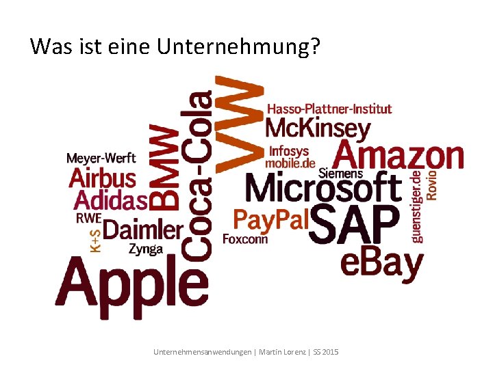 Was ist eine Unternehmung? Unternehmensanwendungen | Martin Lorenz | SS 2015 