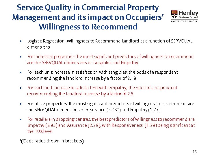 Service Quality in Commercial Property Management and its impact on Occupiers’ Willingness to Recommend Service Quality in Commercial Property Management and its impact on Occupiers’ Willingness to Recommend