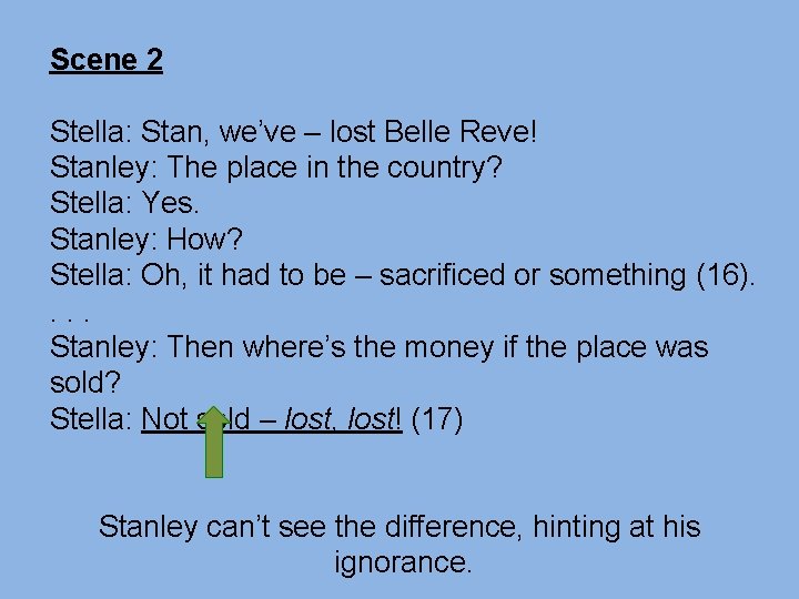 Scene 2 Stella: Stan, we’ve – lost Belle Reve! Stanley: The place in the Scene 2 Stella: Stan, we’ve – lost Belle Reve! Stanley: The place in the