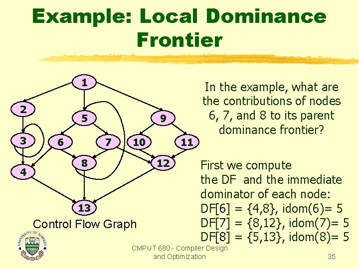 Example: Local Dominance Frontier 1 2 3 4 5 6 9 7 10 8