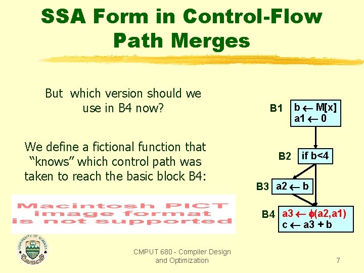SSA Form in Control-Flow Path Merges But which version should we use in B