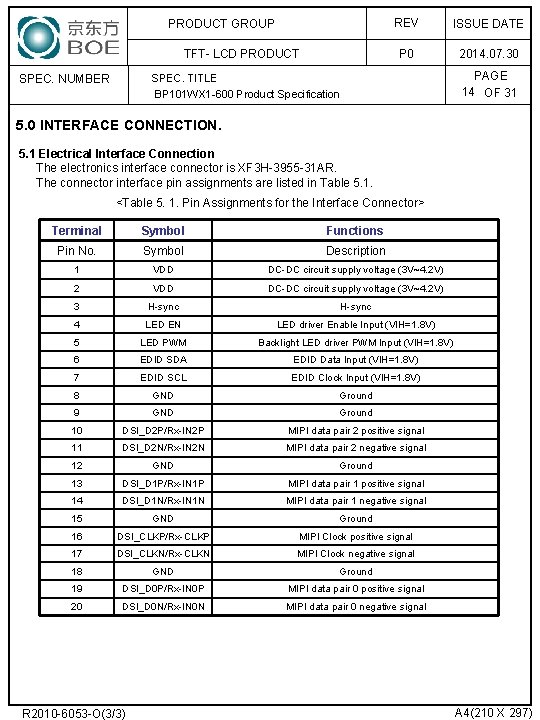 PRODUCT GROUP TFT- LCD PRODUCT SPEC. NUMBER REV ISSUE DATE P 0 2014. 07.