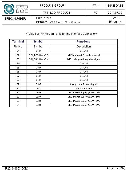 PRODUCT GROUP TFT- LCD PRODUCT SPEC. NUMBER REV ISSUE DATE P 0 2014. 07.