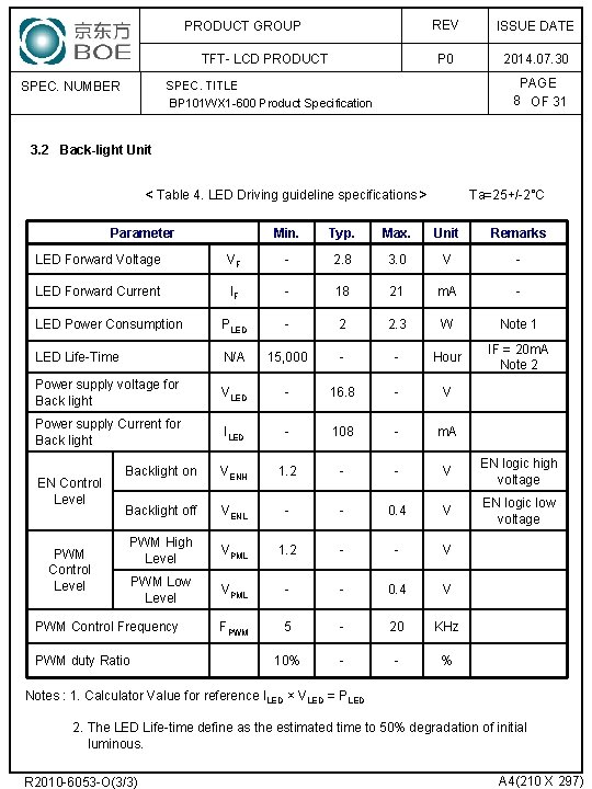 PRODUCT GROUP TFT- LCD PRODUCT SPEC. NUMBER REV ISSUE DATE P 0 2014. 07.