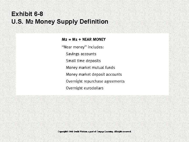 Exhibit 6 -8 U. S. M 2 Money Supply Definition Copyright© 2008 South-Western, a