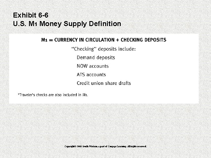 Exhibit 6 -6 U. S. M 1 Money Supply Definition Copyright© 2008 South-Western, a