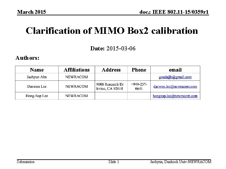 March 2015 doc. : IEEE 802. 11 -15/0359 r 1 Clarification of MIMO Box