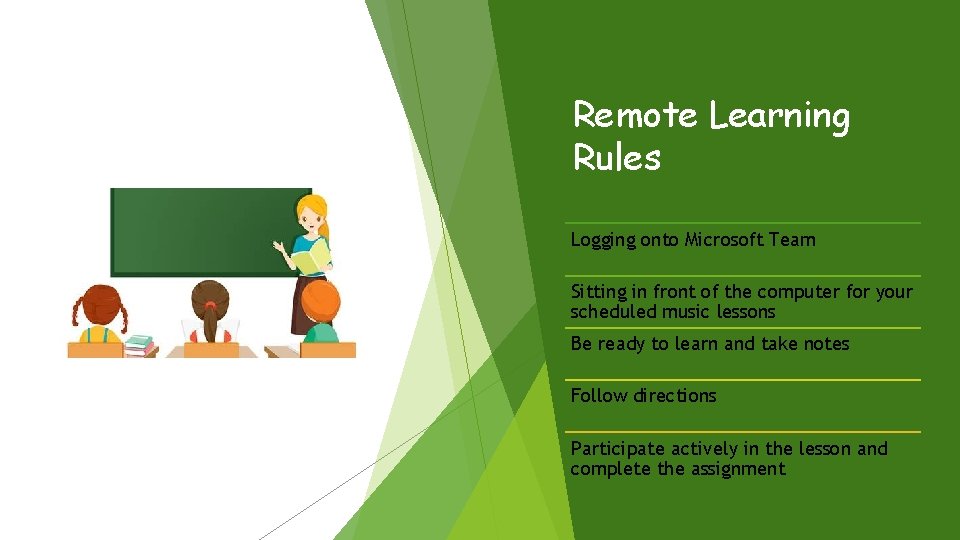 Remote Learning Rules Logging onto Microsoft Team Sitting in front of the computer for