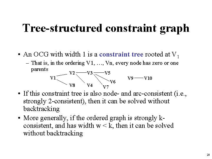 Tree-structured constraint graph • An OCG with width 1 is a constraint tree rooted