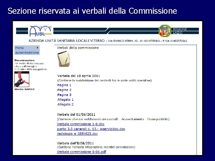 Sezione riservata ai verbali della Commissione 