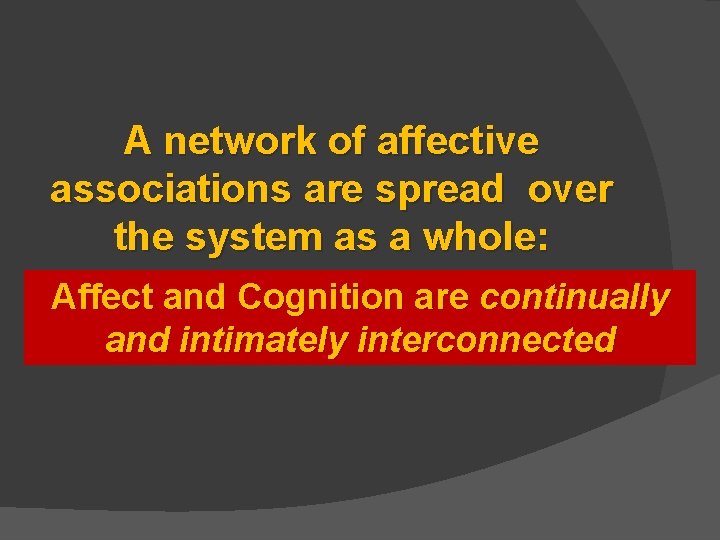 A network of affective associations are spread over the system as a whole: Affect A network of affective associations are spread over the system as a whole: Affect