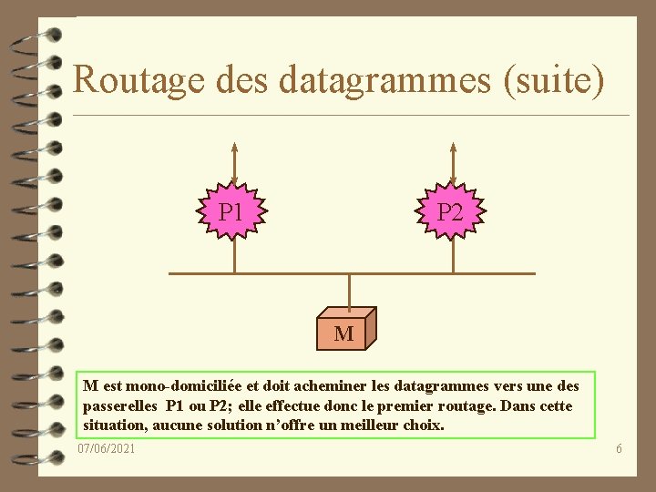 Routage des datagrammes (suite) P 1 P 2 M M est mono-domiciliée et doit