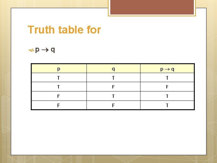 Truth table for p q 